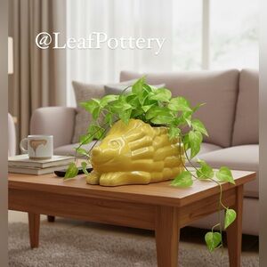 Yellow Hedgehog Ceramic Planter - Charming Animal Shaped Barrel Pot